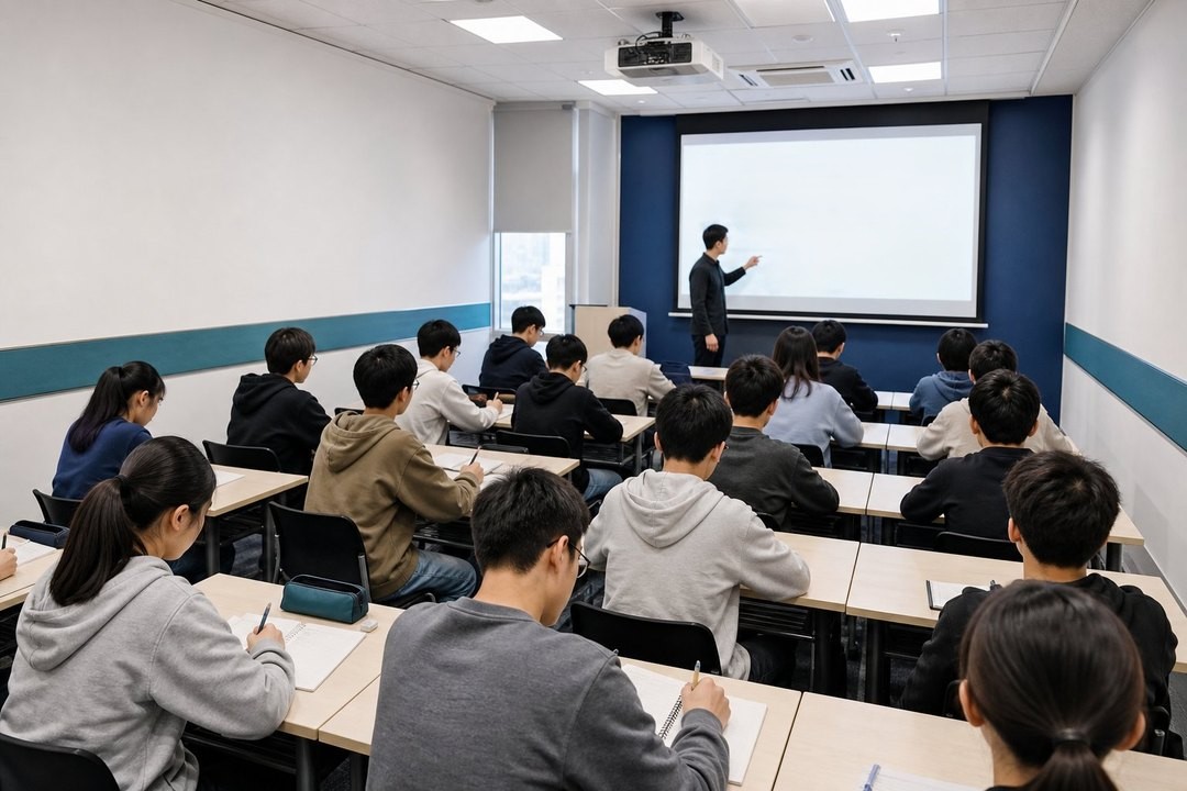 英博舊網站原有課堂投影照片，學生正在跟隨導師學習
